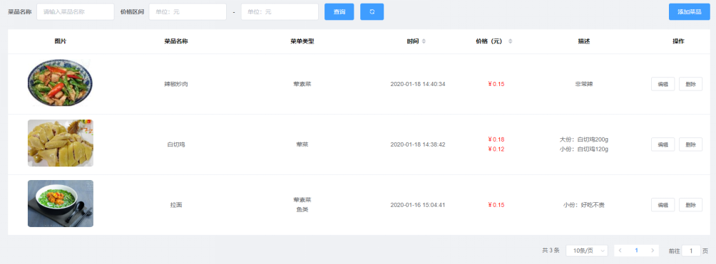 菜品管理、配料管理